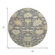 8' Gray Ivory And Gold Floral Medallion Washable Round Rug With UV Protection