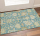 3' X 5' Teal Beige And Copper Floral Medallion Washable Area Rug With UV Protection