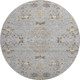 8' Gray Ivory And Gold Floral Washable Round Rug With UV Protection