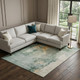 9' X 12' Aqua And Wheat Abstract Washable Area Rug With UV Protection