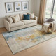 5' X 8' Linen Gold And Teal Abstract Washable Area Rug With UV Protection