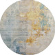 8' Linen Gold And Teal Abstract Washable Round Rug With UV Protection