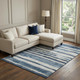 9' X 12' Denim Blue And Ivory Striped Washable Area Rug With UV Protection