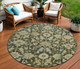 8' Olive Green Teal Blue And Gold Round Floral Washable Indoor Outdoor Area Rug