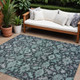 8' X 10' Teal Blue And Plum Floral Washable Indoor Outdoor Area Rug