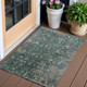 3' X 5' Teal Blue And Gray Damask Washable Indoor Outdoor Area Rug