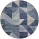 8' Blue And Wheat Round Geometric Washable Indoor Outdoor Area Rug