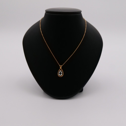 Pear Aquamarine W/ Rope Halo Necklace - 14k - 18" Chain