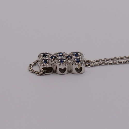 Sapphire and Diamond Cluster Necklace - 14k - 20" Chain