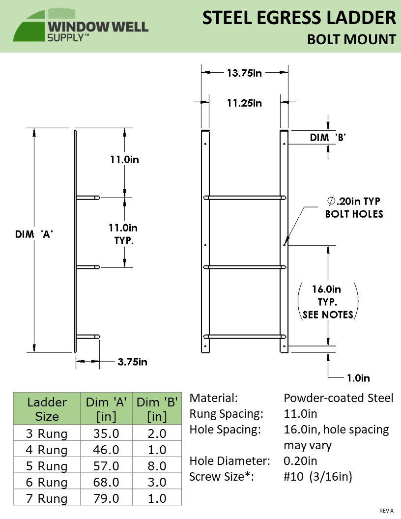 Window Well Supply Bolt On Egress Ladder