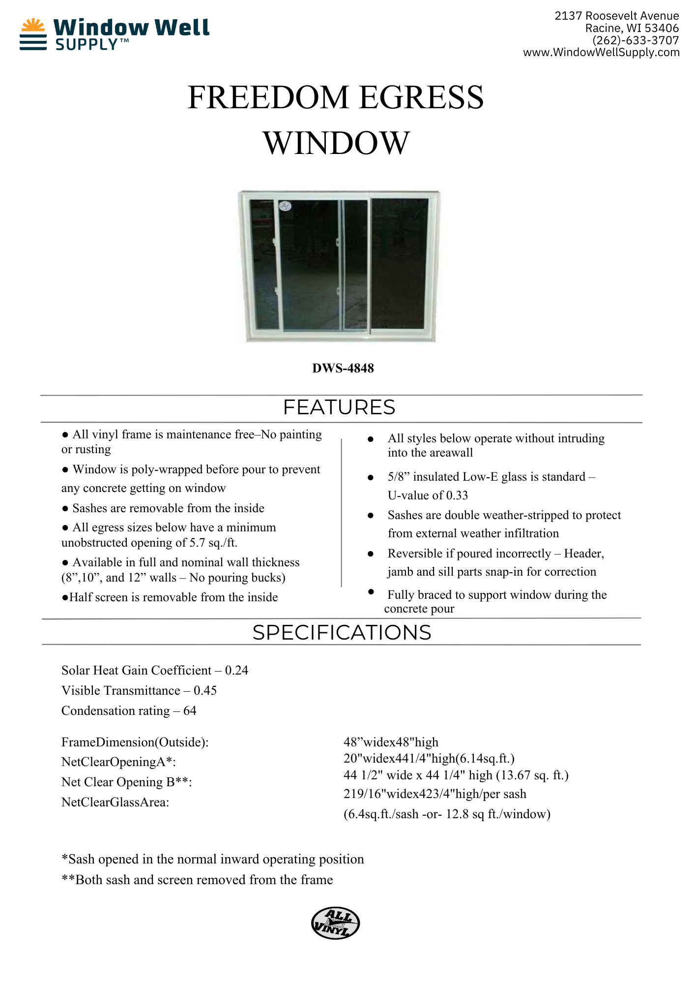 Freedom Sliding Egress Window