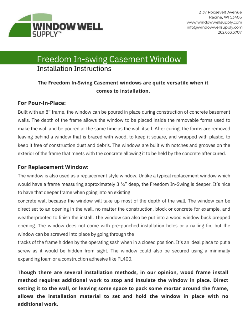 Quick-ship Freedom In-Swing Casement Egress Window Quick-ship Freedom In-Swing Casement Egress Window
