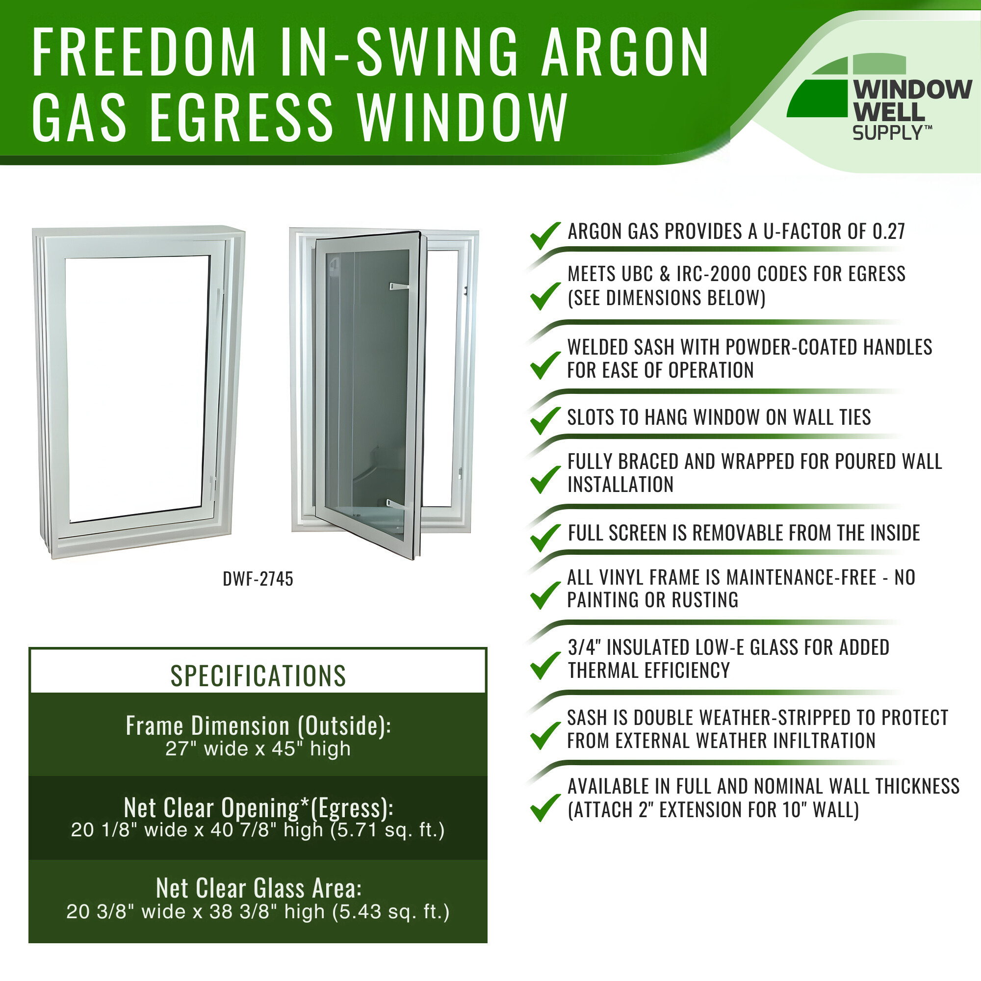 Quick-Ship Tuffwell Metal Egress Kit w/ In-Swing Window *BEST SELLER