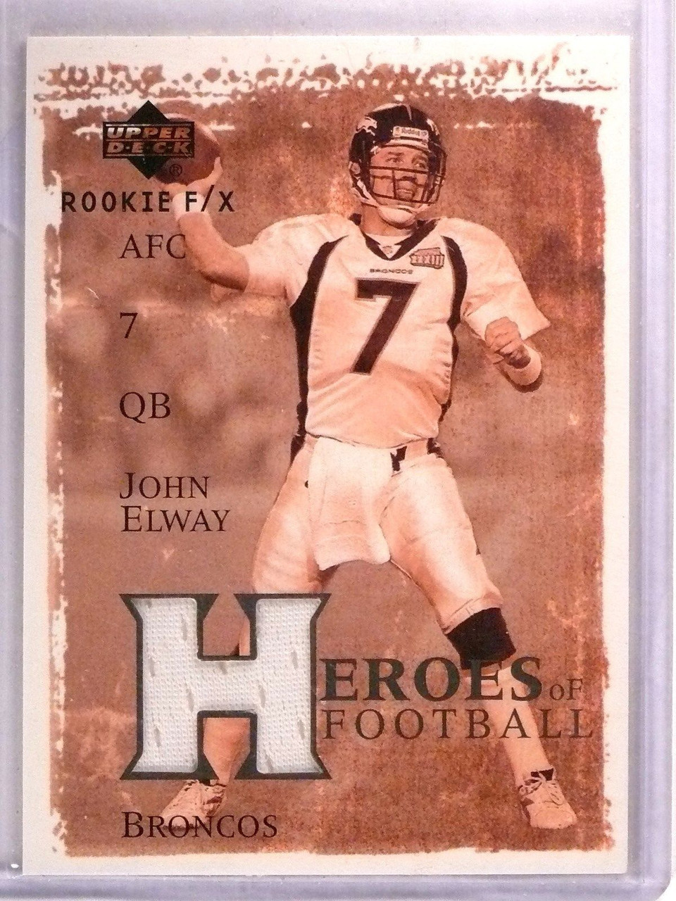 2001 Upper Deck Rookie F/X John Elway Heroes of Football Jersey #HFJE -  Sportsnut Cards