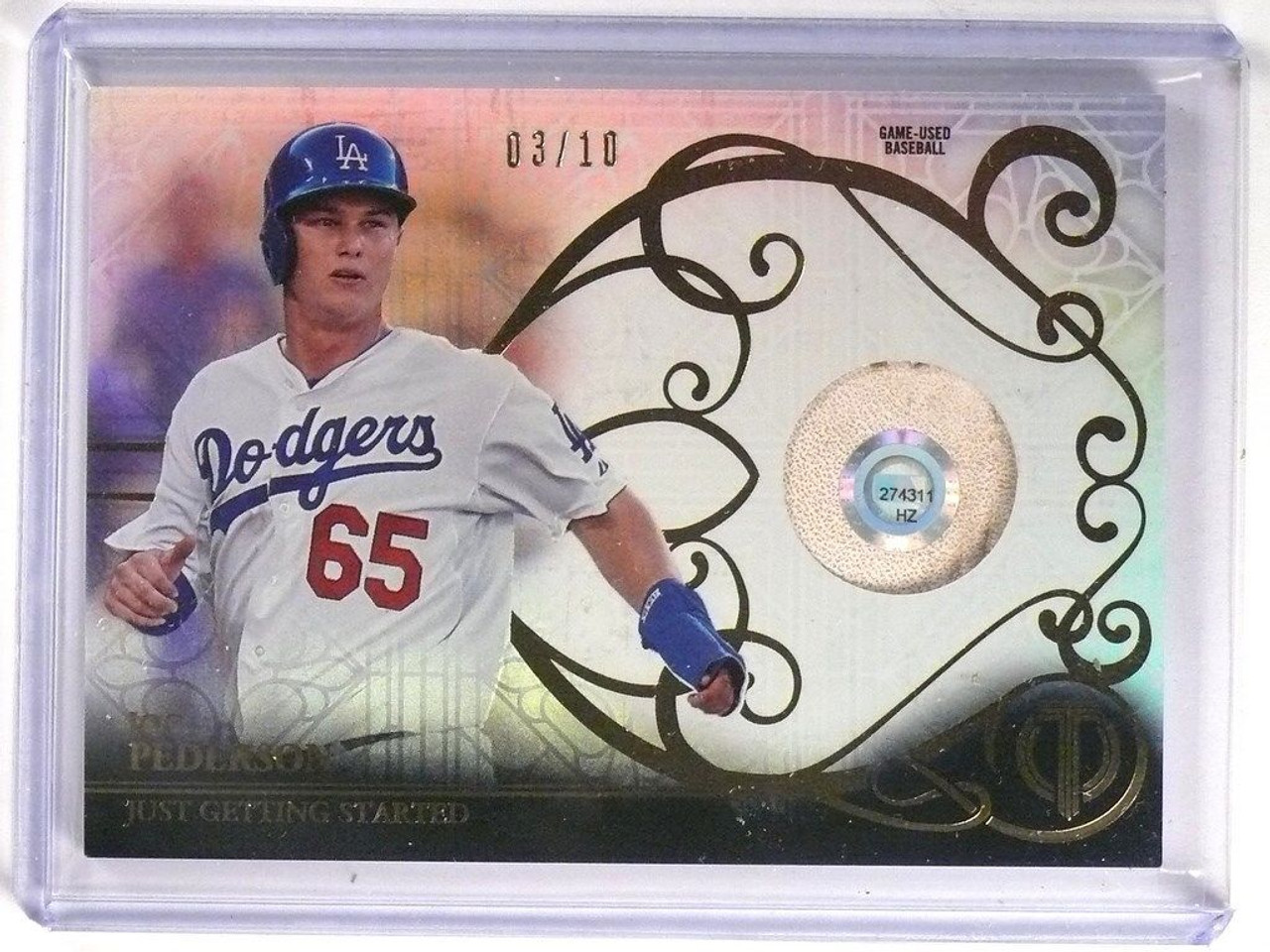 2015 Topps Tribute Milestone Joc Pederson rookie game used ball #D03/10