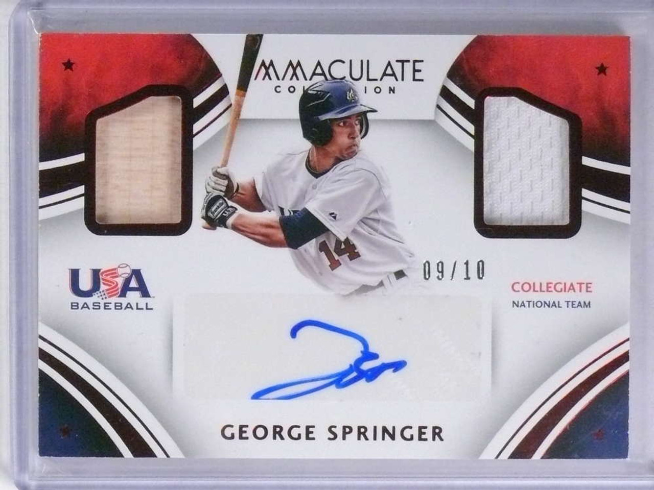 2016 Panini Immaculate USA George Springer autograph jersey bat #D09/10  *72011 - Sportsnut Cards