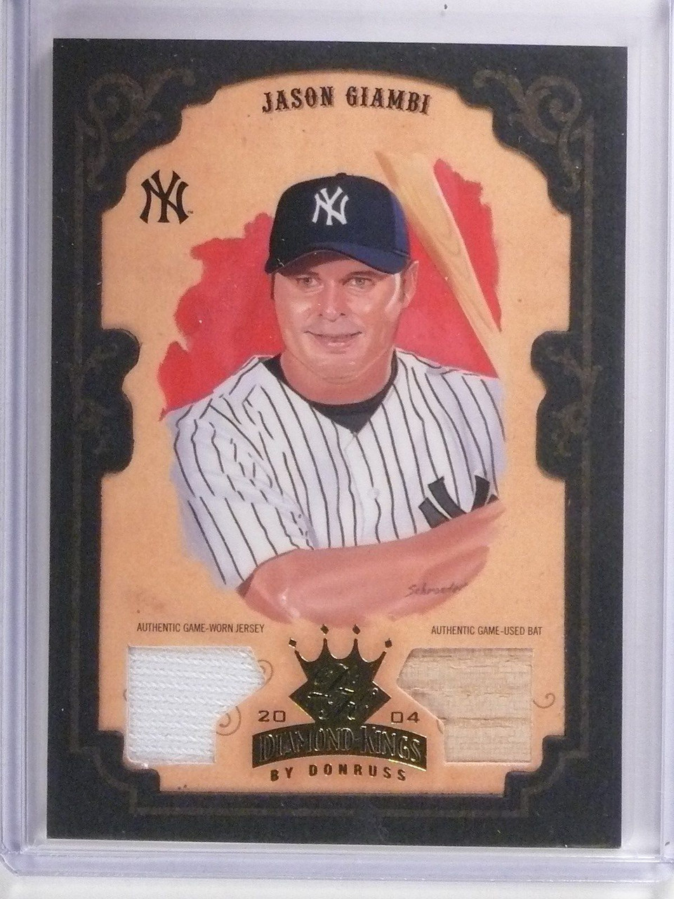 2004 Diamond Kings DK Framed Gold Jason Giambi Dual Bat Jersey