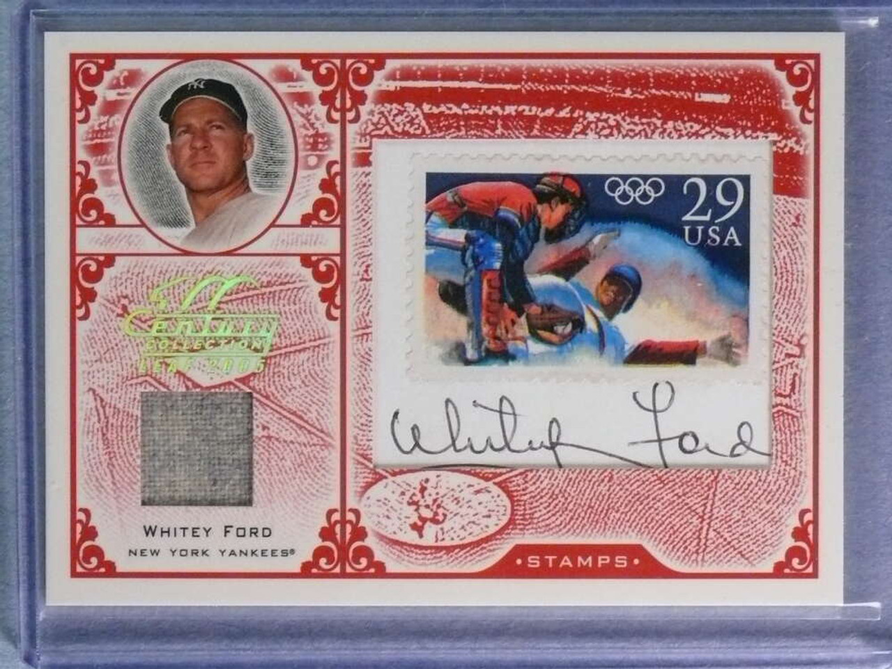 2005 Leaf Century Stamps Material Centennial Whitey Ford Jersey Autograph  #08/16 - Sportsnut Cards