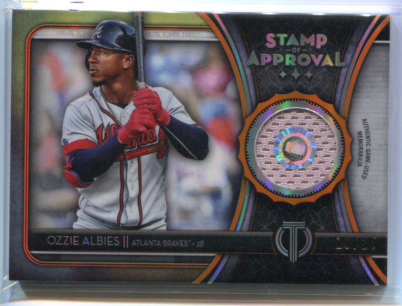 Ozzie Albies player worn jersey patch baseball card (Atlanta