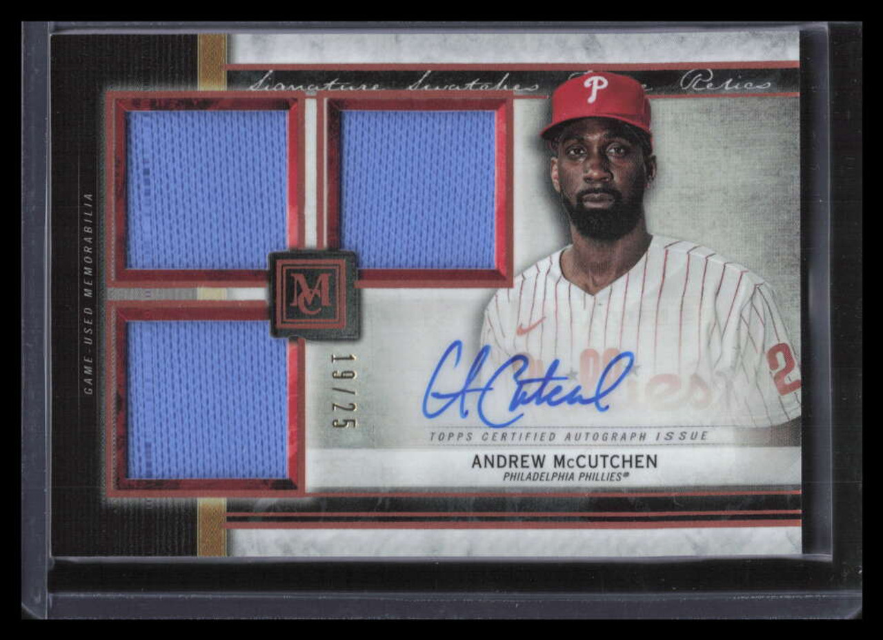 SOLD 125226 2020 Topps Museum Signature Swatches Andrew McCutchen Triple  Jersey Auto 19/25