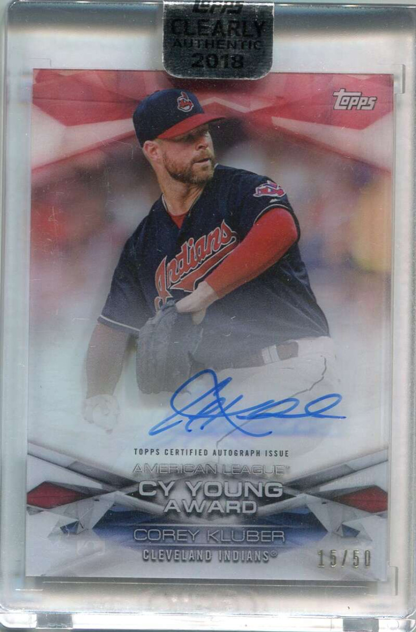 2018 Topps Clearly Authentic MLB Awards Autographs Red Corey Kluber Auto  15/50 - Sportsnut Cards