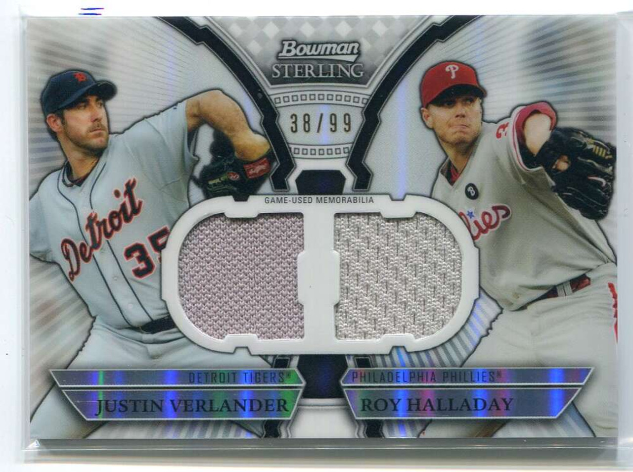 2011 Bowman Sterling Relics Refractor VH Halladay Verlander Dual Jersey  38/99 - Sportsnut Cards