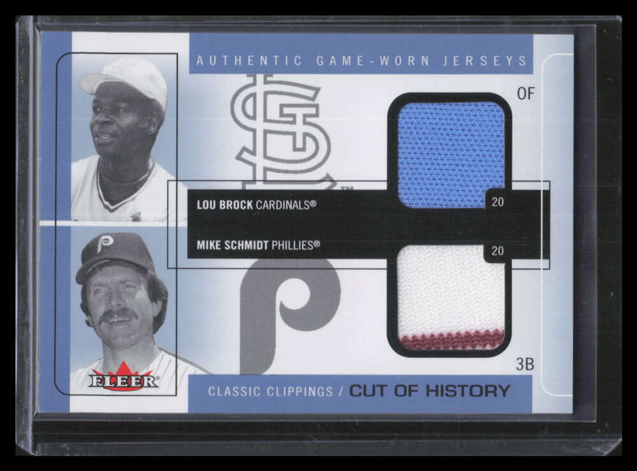 2005 Classic Clippings Cut of History Blue BS Lou Brock Mike Schmidt Dual  Jersey - Sportsnut Cards