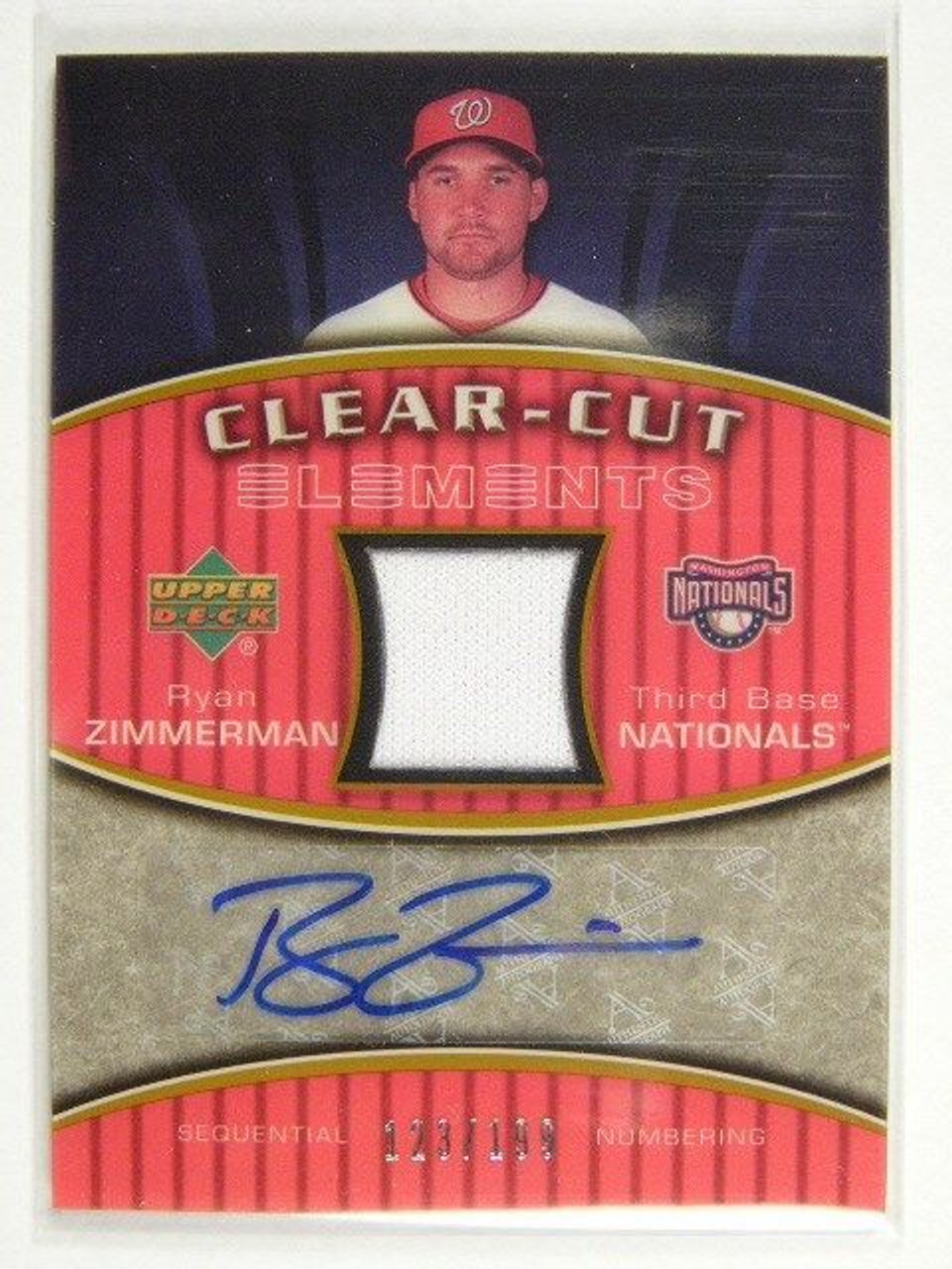 2007 Upper Deck Elements Clear Cut Gold RZ Ryan Zimmerman Jersey Auto 72/99  - Sportsnut Cards