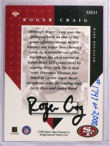 1998 Collector's Edge Masters Roger Craig Autograph #D1741/2000 #SM31