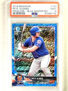 2018 Bowman Chrome Blue Shimmer Pete Alonso rc rookie #116/150 PSA 9 *84132