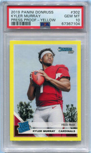 2019 Donruss Press Proof Yellow 302 Kyler Murray RR Rated Rookie PSA 10 GEM MT