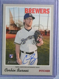 2019 Topps Heritage Real One Corbin Burnes Rookie RC Autograph Auto #ROACBU