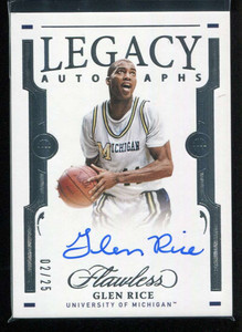 2021-22 Panini Flawless Collegiate Legacy Autographs 26 Glen Rice Auto 2/25