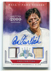 2015 Diamond Kings HOF Heroes Silver 14 Carlton Fisk Dual Bat Jersey Auto 10/15