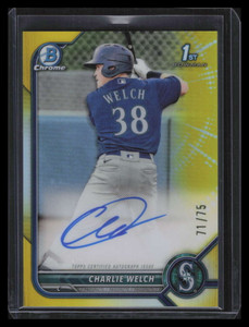 2022 Bowman Chrome Autographs Yellow Refractor Charlie Welch Rookie Auto 71/75