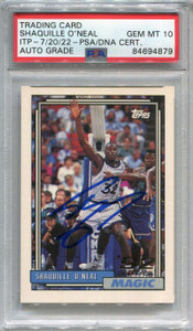 1992-93 Topps 362 Shaquille O'Neal Rookie ITP 7/20/2022 GEM MT 10 Auto Grade