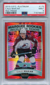 2019-20 O-Pee-Chee Platinum Red Prism 175 Cale Makar Rookie 9/199 PSA 9 MINT