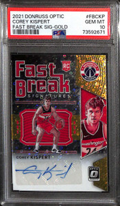 2021 Donruss Optic Fast Break Signatures Gold Corey Kispert RC Auto 7/10 PSA 10