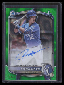 2025 Bowman Chrome Autographs Green Lava Refractor Hyungchan Um RC Auto 33/99