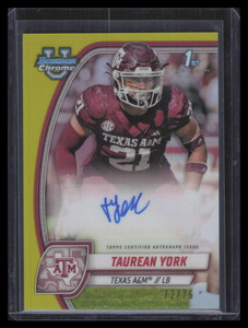 2024 Bowman Chrome U Autographs Yellow Refractor PATYO Taurean York RC Auto /75