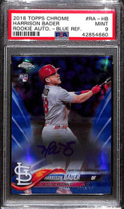 2018 Topps Chrome Autographs Blue Refractor Harrison Bader RC Auto 142/150 PSA 9