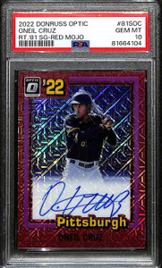 2022 Donruss Optic Retro '81 Signatures Red Mojo Oneil Cruz RC Auto 22/99 PSA 10