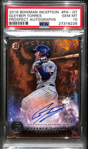 2016 Bowman Inception Autographs Orange Gleyber Torres Rookie Auto 2/5 PSA 10
