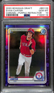 2020 Bowman Chrome Draft Purple Refractor Evan Carter Rookie 161/250 PSA 10