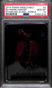 2019-20 Panini Impeccable Stainless Stars Purple De'Andre Hunter RC 6/49 PSA 10