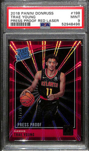 2018-19 Donruss Press Proof Red Laser 198 Trae Young RR Rated Rookie 11/99 PSA 9