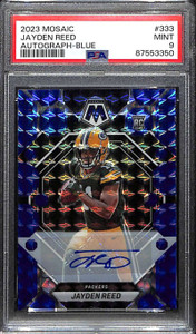 2023 Panini Mosaic Rookie Autographs Blue 333 Jayden Reed RC Auto 88/99 PSA 9