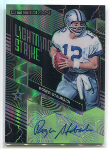 2018 Panini Obsidian Lightning Strike Autographs Green Roger Staubach Auto 1/4