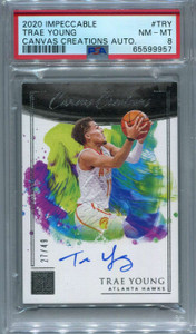 2020-21 Panini Impeccable Canvas Creations Autographs Trae Young Auto /49 PSA 8
