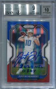 2020 Panini Prizm Red White Blue 325 Justin Herbert Rookie BAS 9 MINT 10 Auto